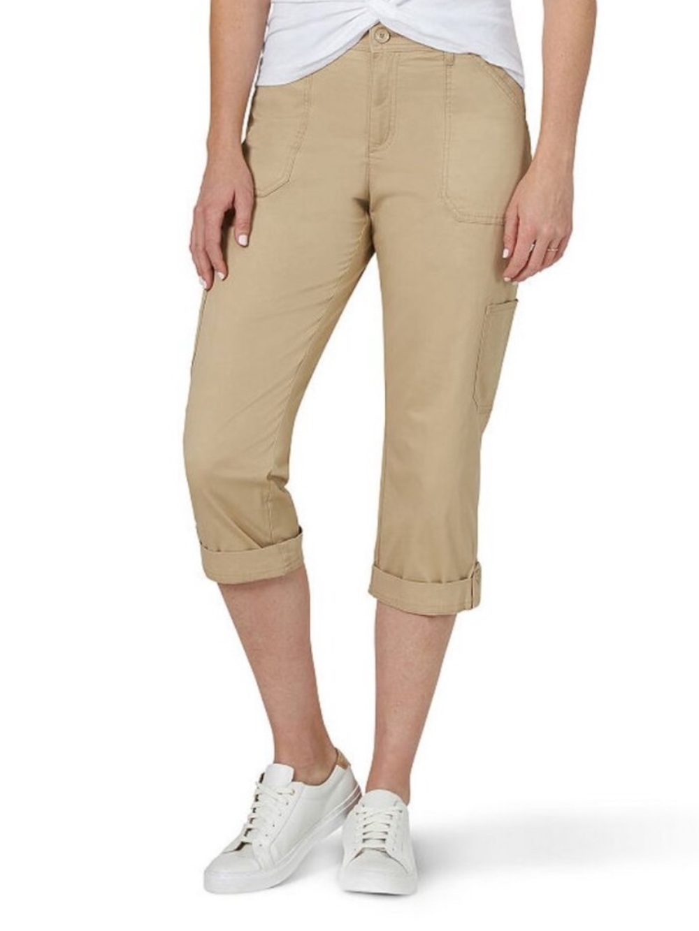 Lee Flex-To-Go Cargo Capri Pants 6 Relaxed Fit Mid Rise Khaki New Casual Utility